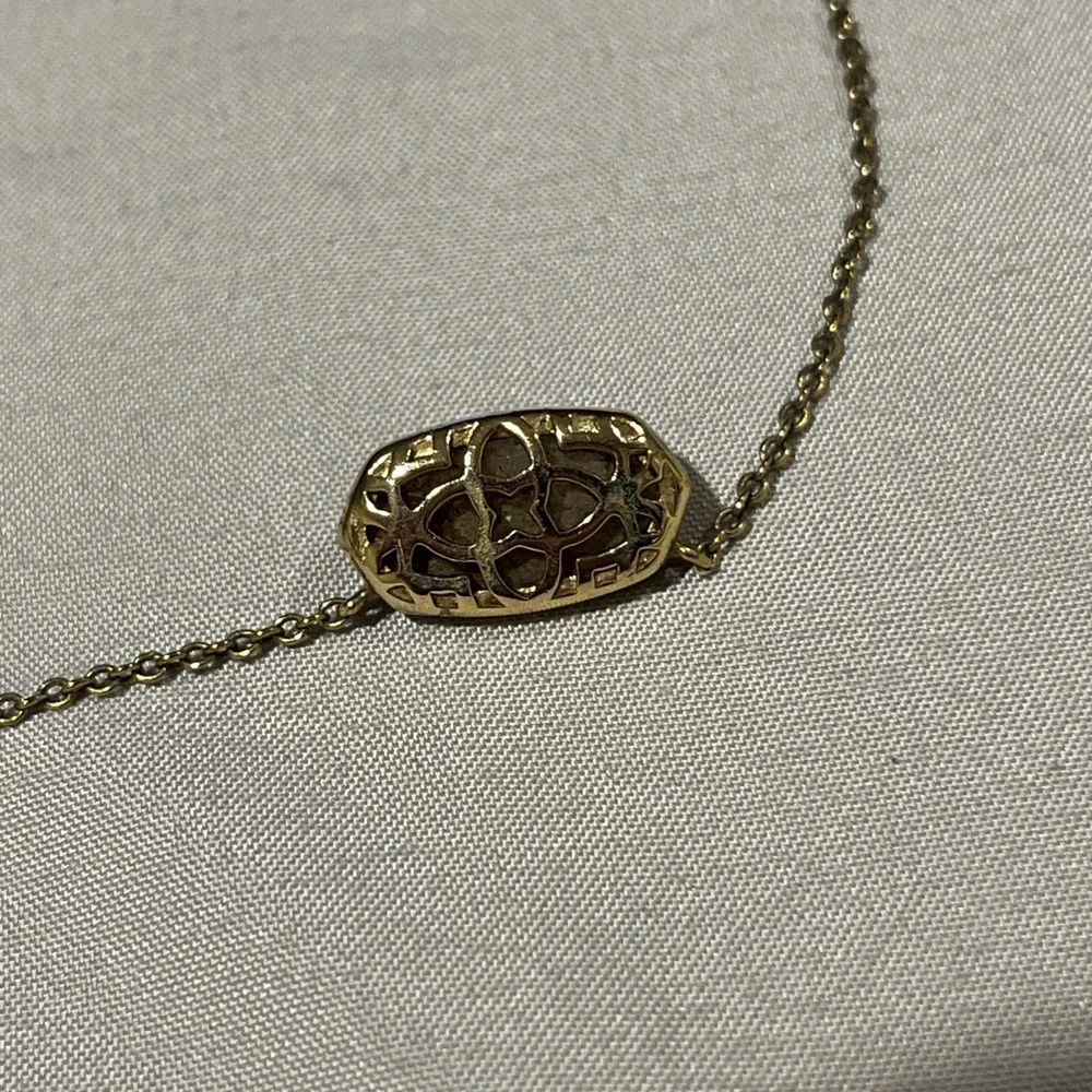 Kendra Scott Signed Gold Tone Pink Quartz  Cable Chain Adj Necklace